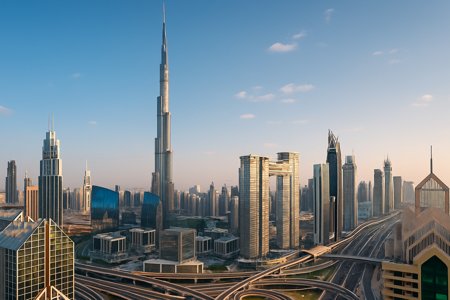 Iconic Dubai skyline featuring Burj Khalifa and modern architecture